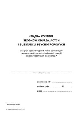Książka kontroli środków odurzających i leków psychotropowych Mz/F-5 PIONOWA